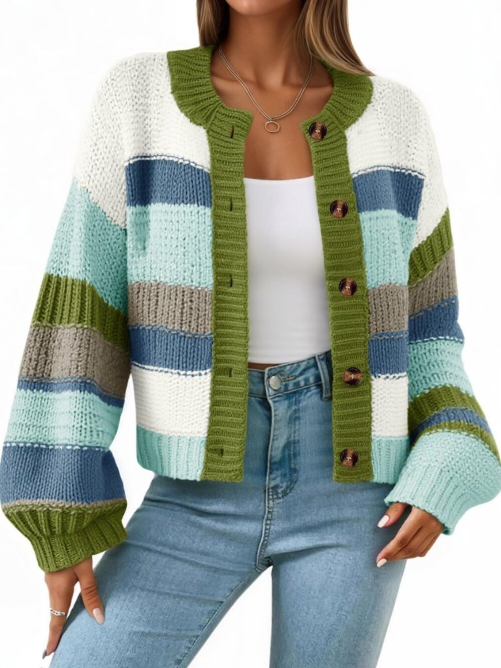Womens Striped Chunky Cardigan Sweaters Fall Trendy Coats